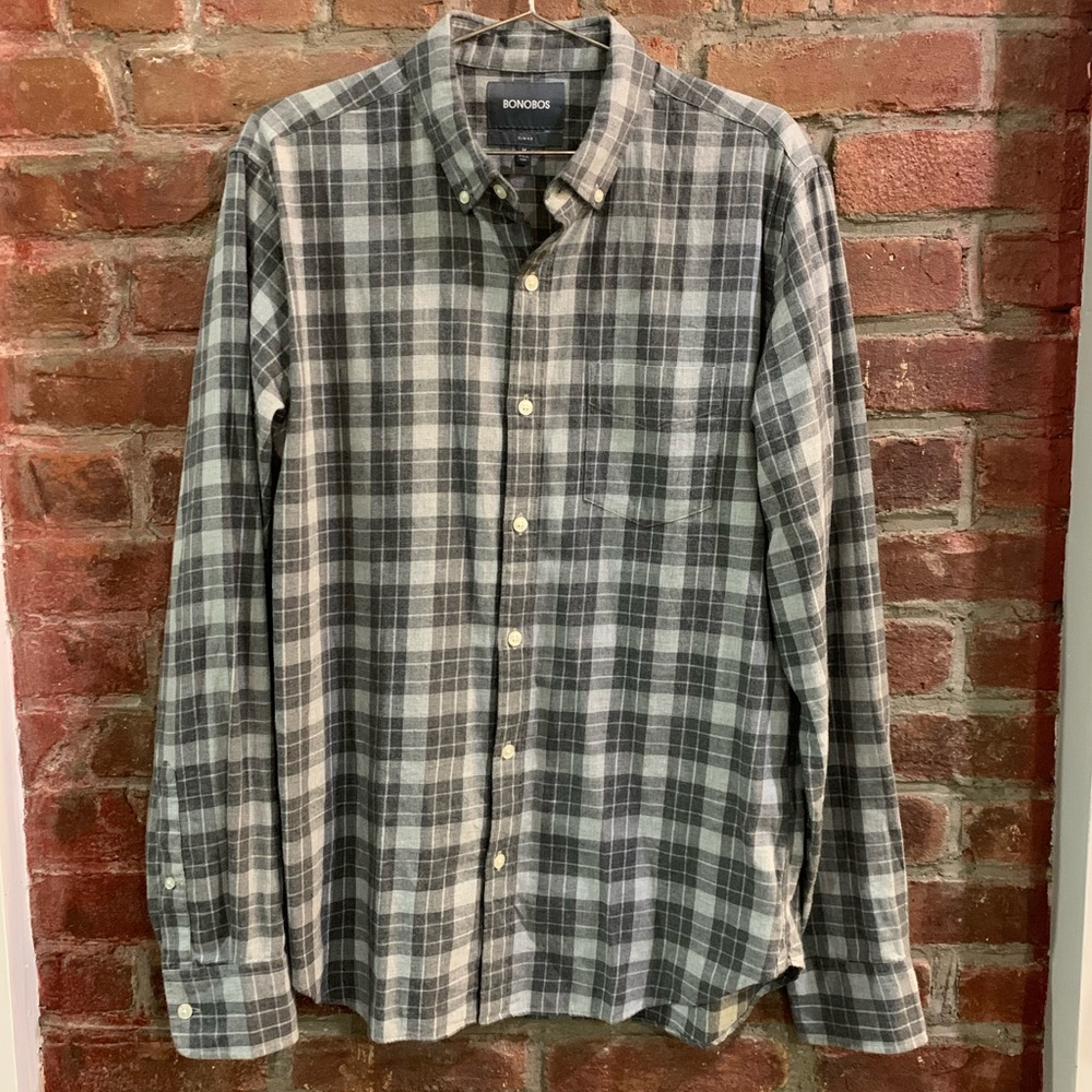 Bonobos Multi Grey Plaid Button Up Shirt | M
